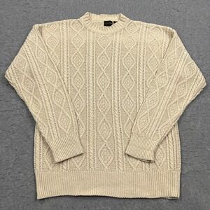 VTG Structure Sweater Men's Medium Ivory 100% Silk Cable Knit Fisherman Grandpa